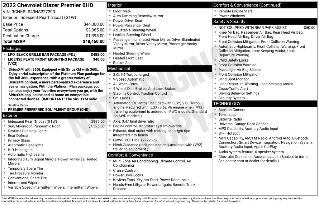 Used 2022 Chevrolet Blazer Premier w/ LPO, Black Grille Bar Package AWD/4WD image 2