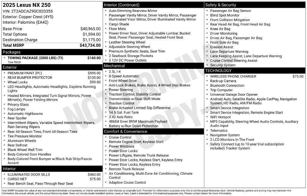 Used 2025 Lexus NX 250 FWD w/ Towing Package (2000 Lbs) image 16