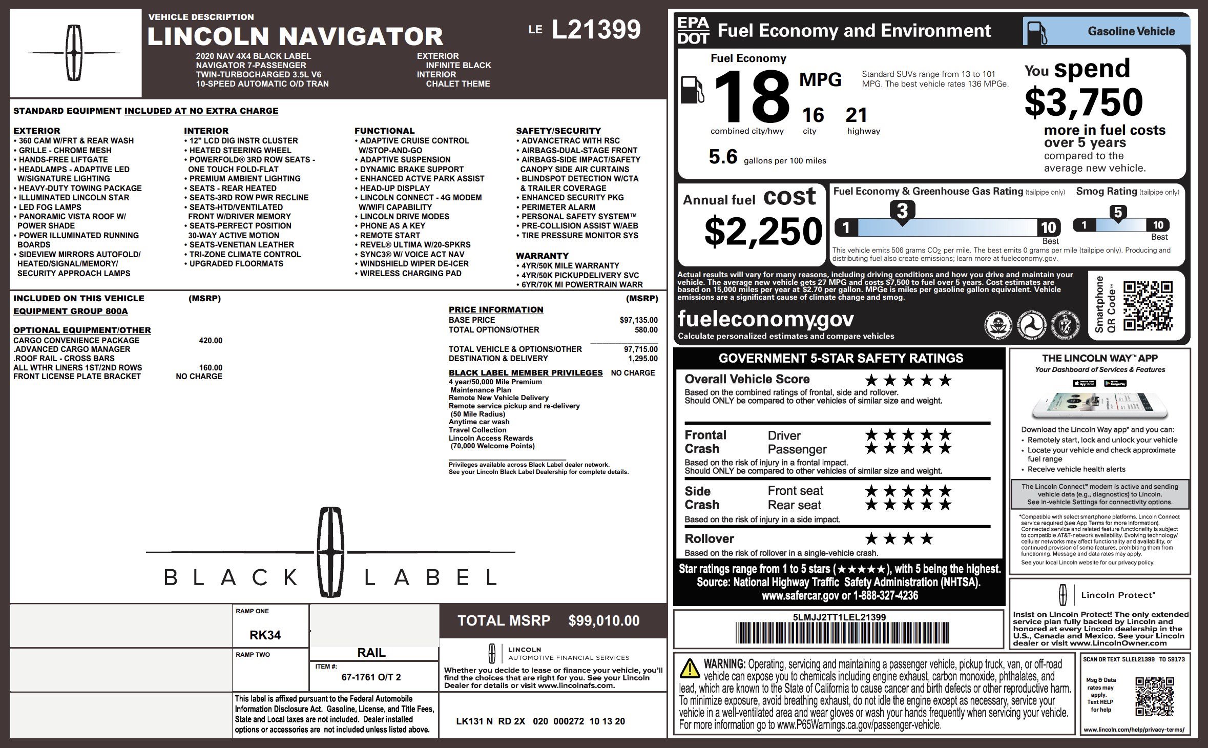 Used 2020 Lincoln Navigator Black Label w/ Cargo Convenience Package AWD/4WD image 3