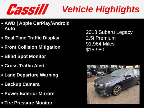 Used 2018 Subaru Legacy 2.5i Premium w/ Eyesight & BSD & Rcta & HBA AWD/4WD image 3