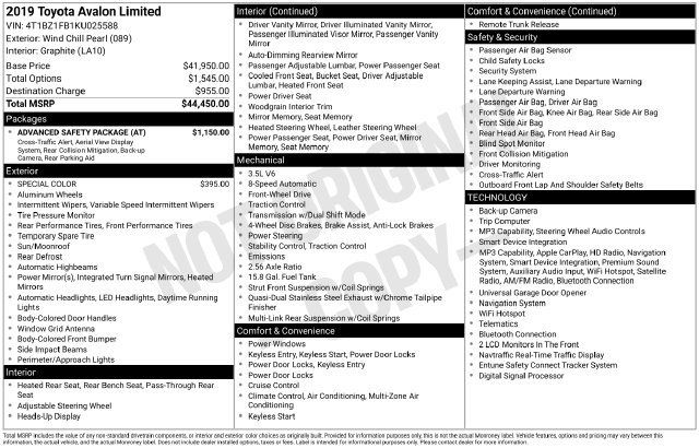 Used 2019 Toyota Avalon Limited w/ Advanced Safety Package FWD image 23