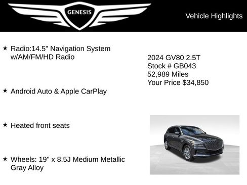 Used 2024 Genesis GV80 2.5T AWD/4WD image 5