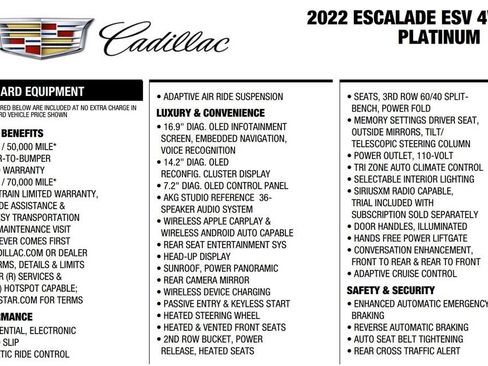 Used 2022 Cadillac Escalade ESV Sport Platinum w/ LPO, ONYX Package AWD/4WD image 17