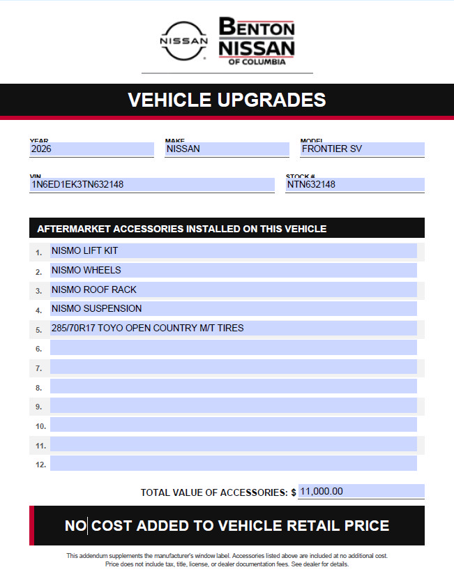 Certified 2026 Nissan Frontier SV w/ Tow Package AWD/4WD image 2