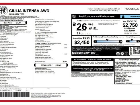 New 2025 Alfa Romeo Giulia AWD w/ Driving Assist Package image 18