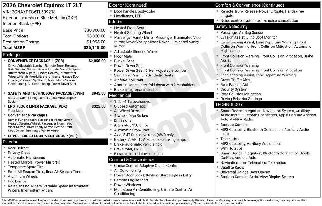 New 2026 Chevrolet Equinox LT w/ Convenience Package II AWD/4WD image 2