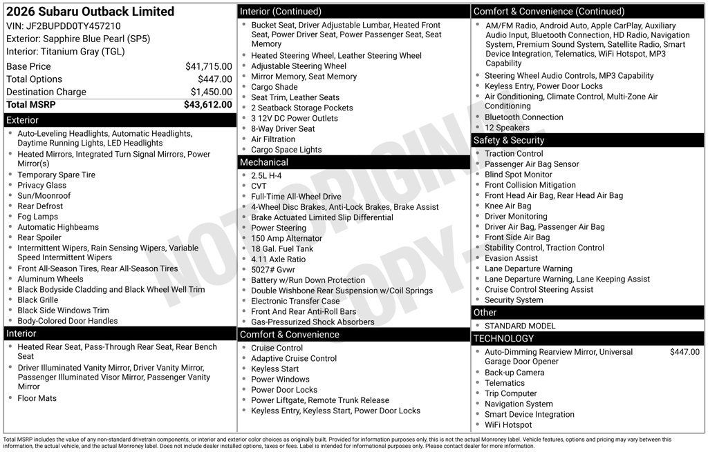 Certified 2026 Subaru Outback Limited AWD/4WD image 37