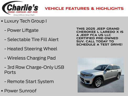 Certified 2025 Jeep Grand Cherokee L Laredo w/ Luxury Tech Group I AWD/4WD image 19