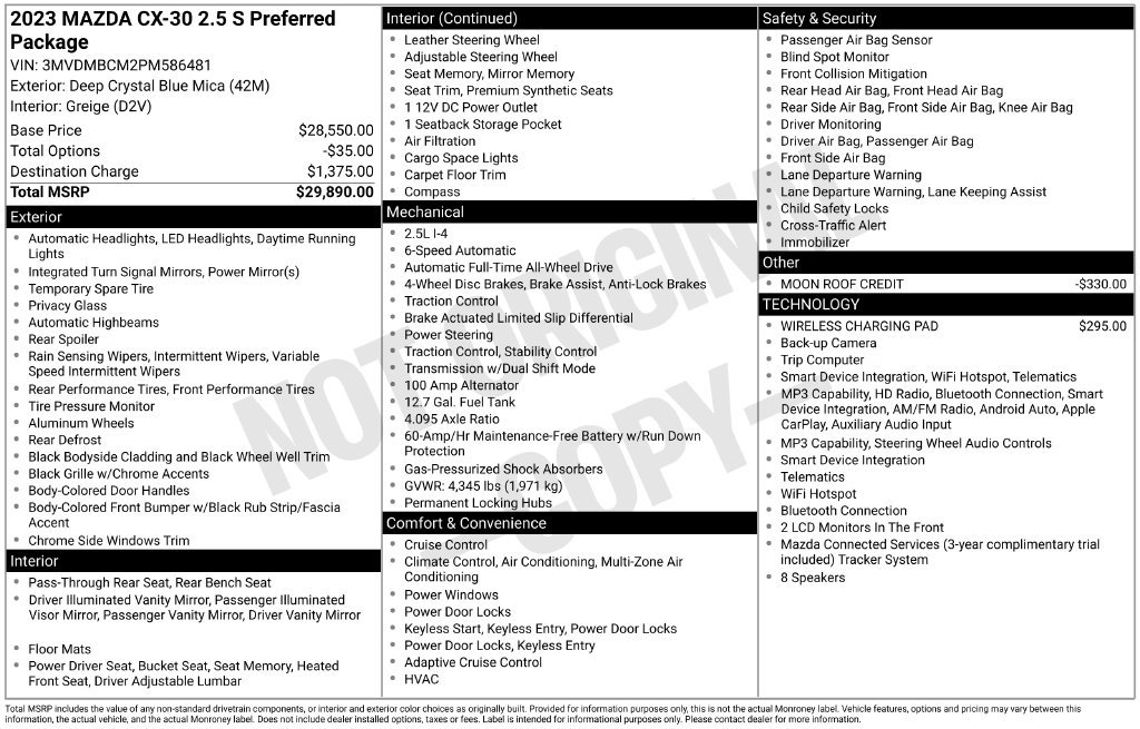 Used 2023 MAZDA CX-30 AWD 2.5 S w/ Preferred Package image 2