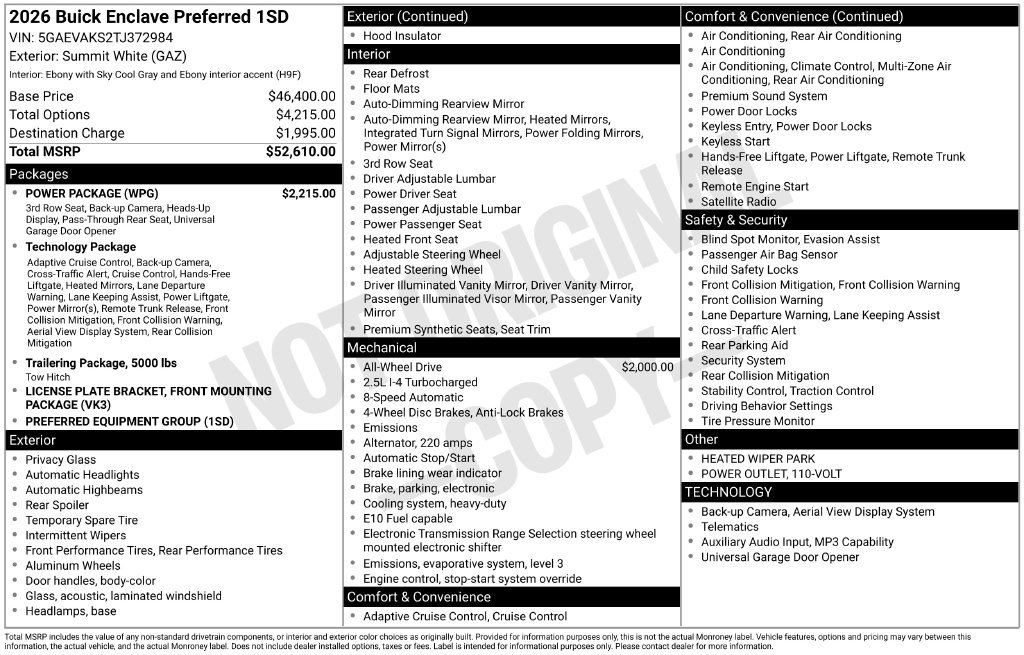 New 2026 Buick Enclave Preferred w/ Power Package AWD/4WD image 5