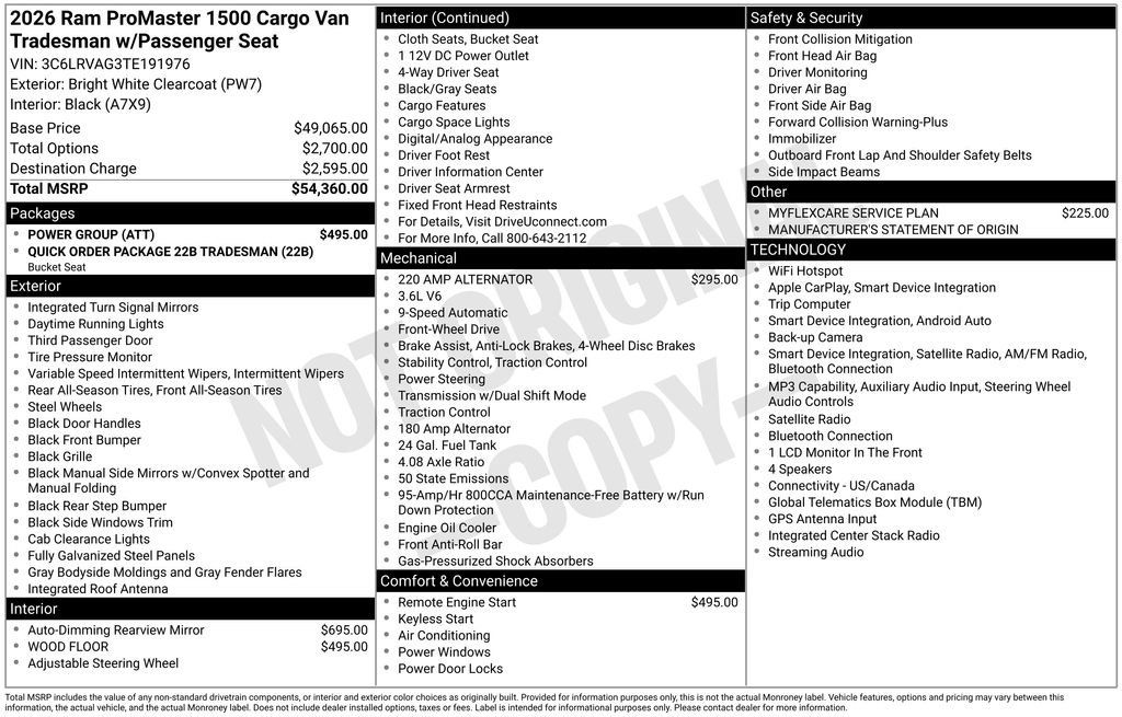 New 2026 RAM ProMaster 1500 w/ Power Group FWD image 2