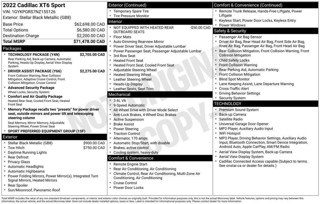 Used 2022 Cadillac XT6 Sport w/ Technology Package AWD/4WD image 78