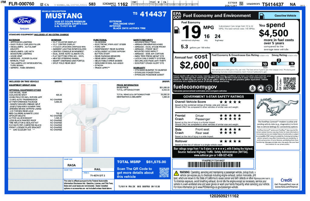 New 2026 Ford Mustang GT Premium w/ GT Performance Package RWD image 2