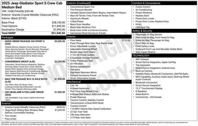 Certified 2025 Jeep Gladiator Sport AWD/4WD image 2