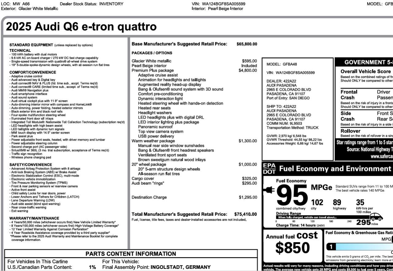 Used 2025 Audi Q6 e-tron Premium Plus AWD/4WD image 3