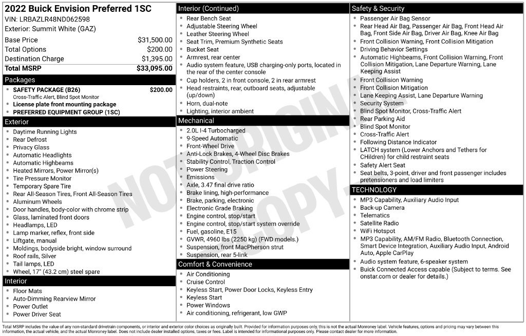 Used 2022 Buick Envision Preferred w/ Safety Package FWD image 2