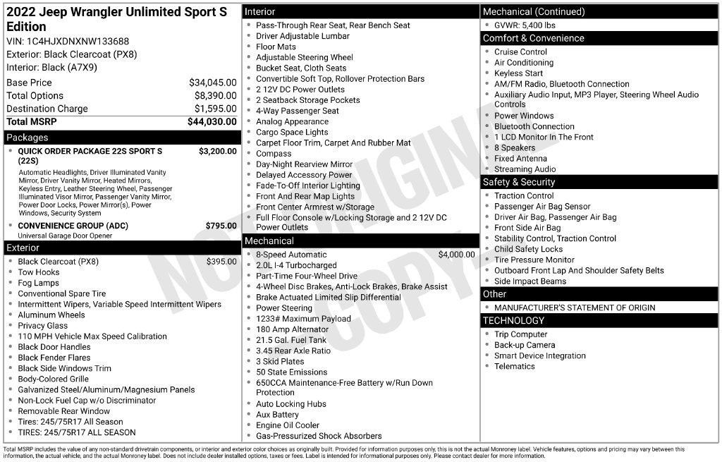 Used 2022 Jeep Wrangler Unlimited Sport AWD/4WD image 36