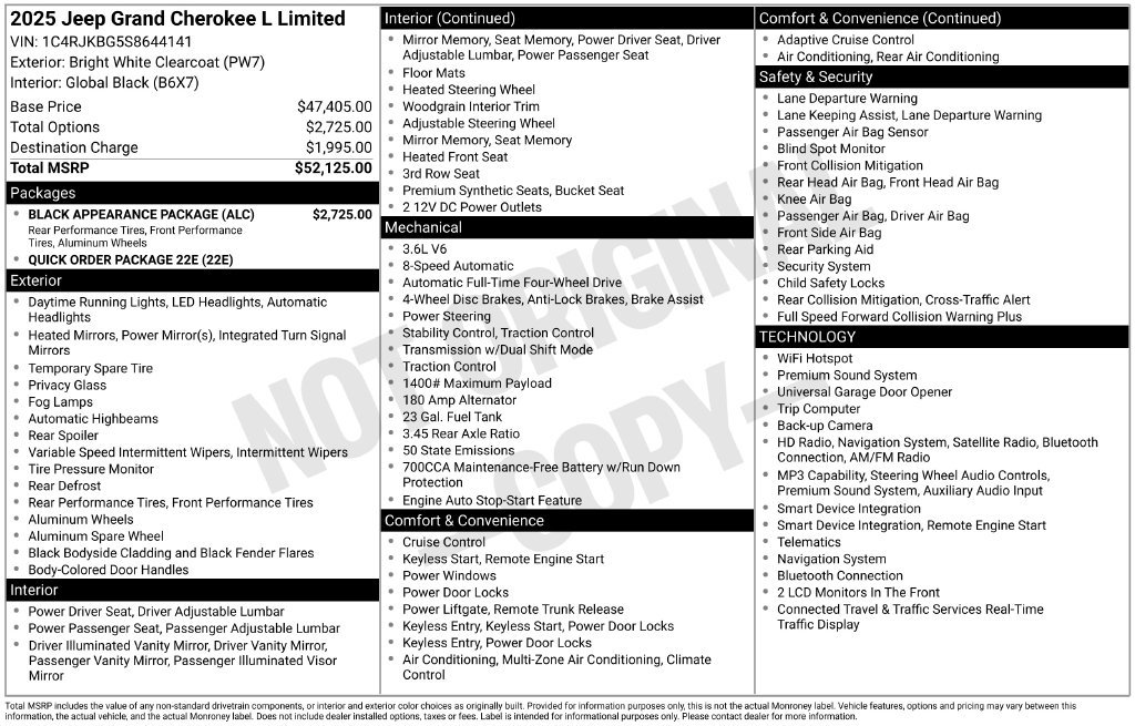 Used 2025 Jeep Grand Cherokee L Limited w/ Black Appearance Package AWD/4WD image 35