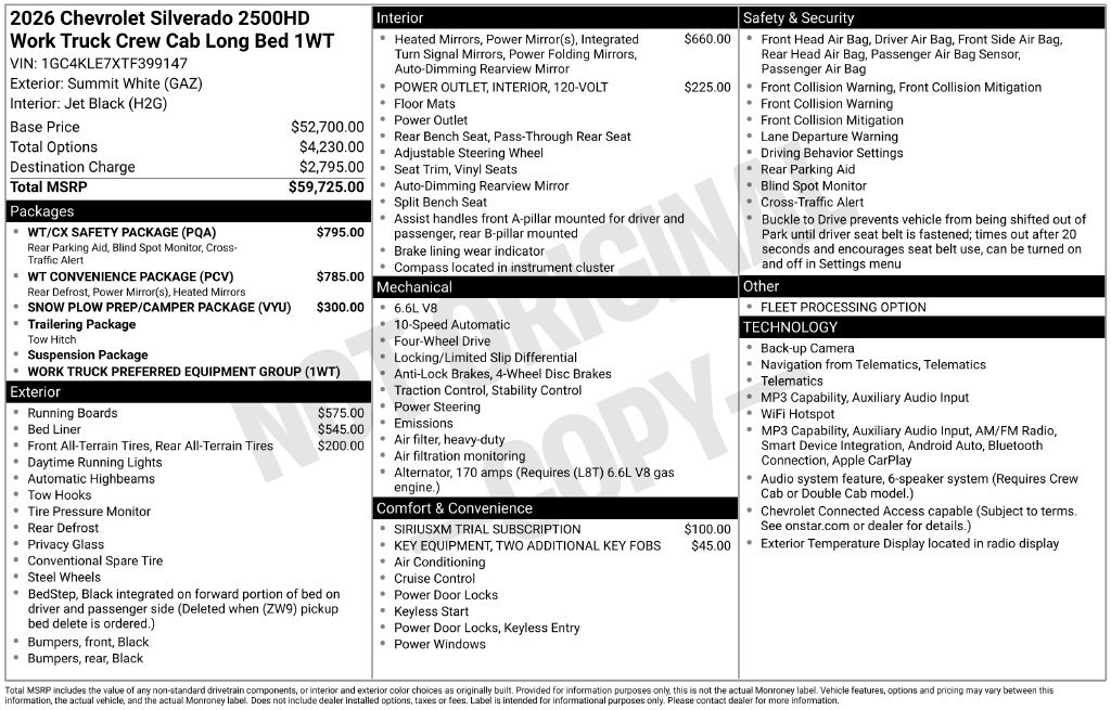 New 2026 Chevrolet Silverado 2500 W/T w/ WT/CX Safety Package AWD/4WD image 6