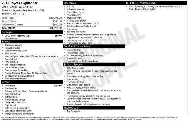 Used 2013 Toyota Highlander FWD w/ Cold Weather Pkg image 32