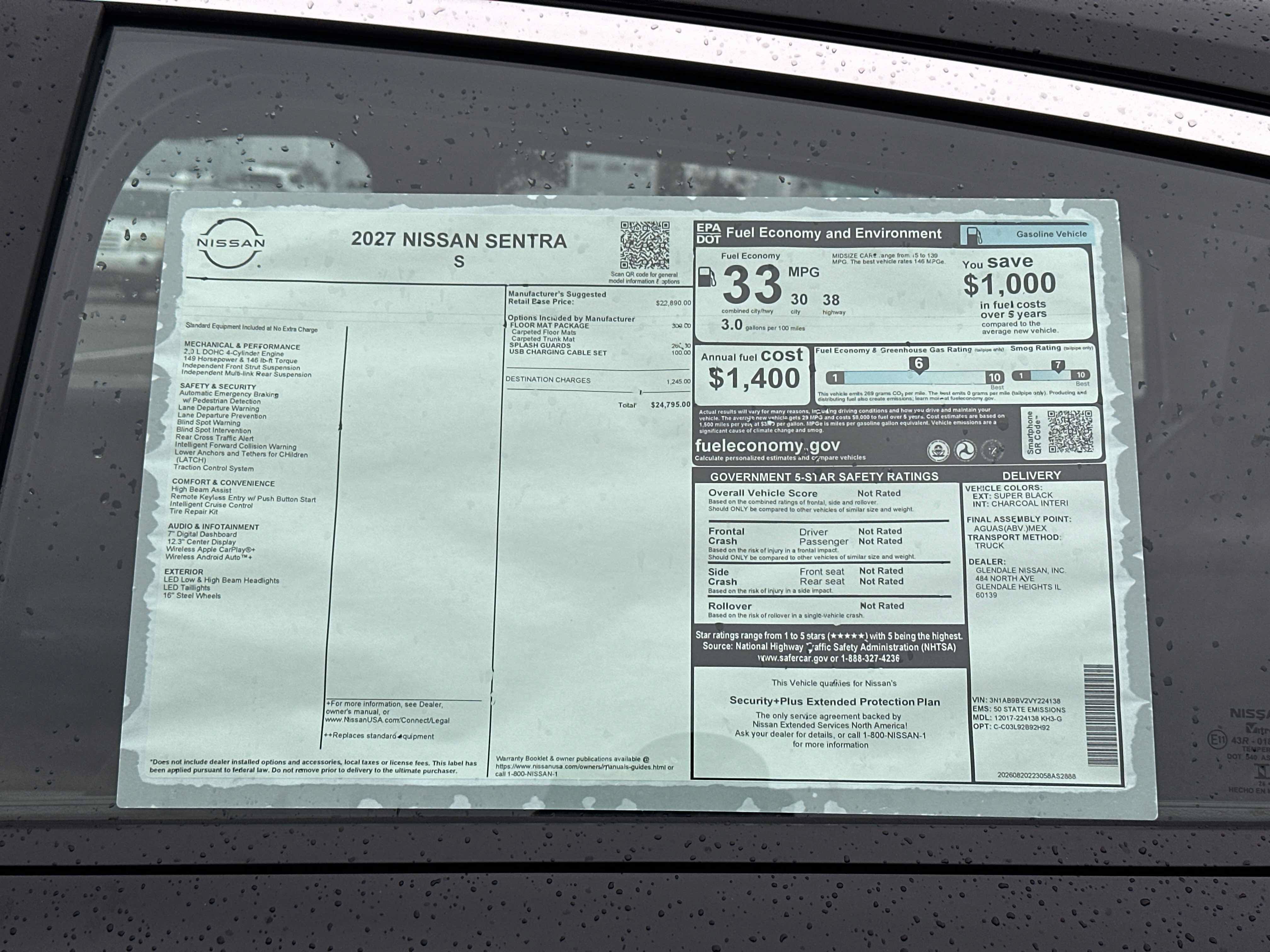 New 2027 Nissan Sentra S w/ Floor Mat Package FWD image 6