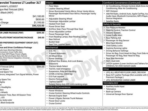 Used 2020 Chevrolet Traverse LT w/ LPO, Floor Liner Package image 2