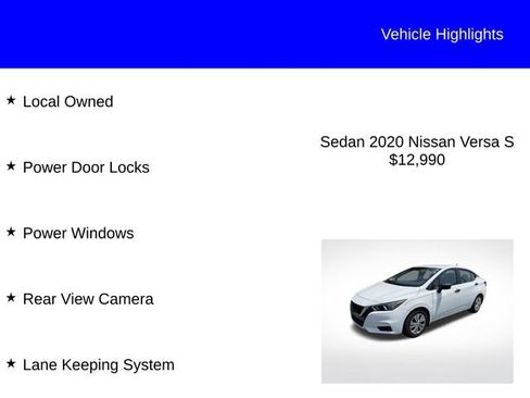 Used 2020 Nissan Versa S FWD image 2