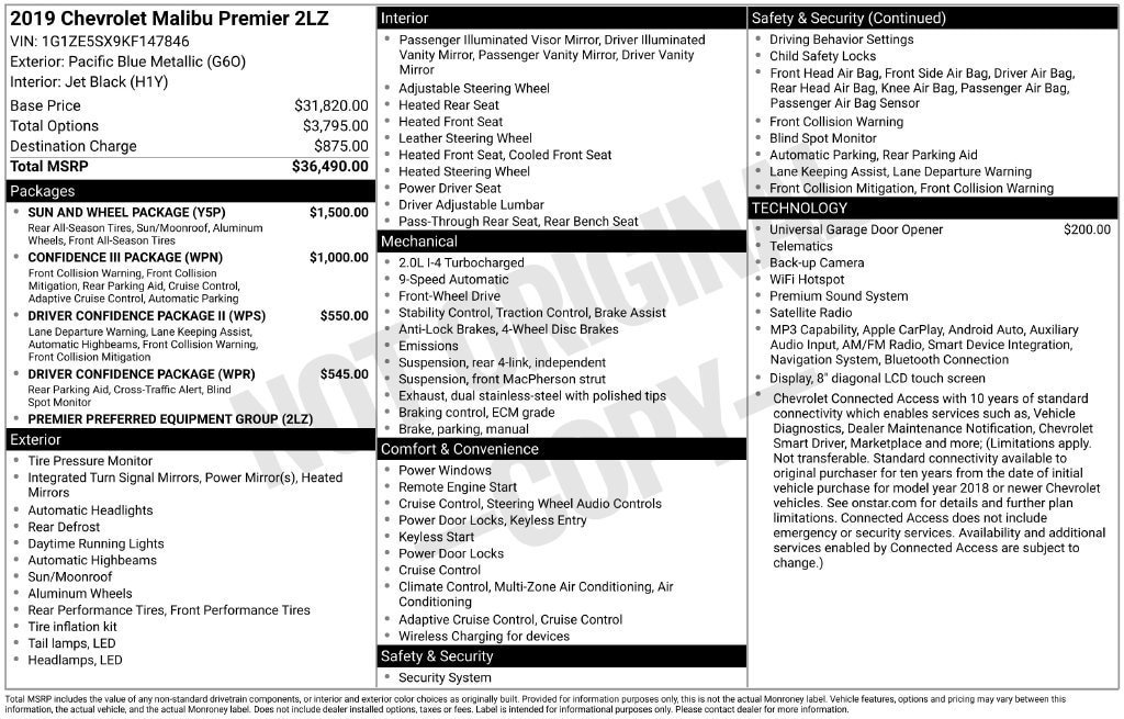 Certified 2019 Chevrolet Malibu Premier w/ Sun and Wheel Package FWD image 11