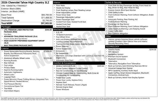 New 2026 Chevrolet Tahoe High Country AWD/4WD image 4