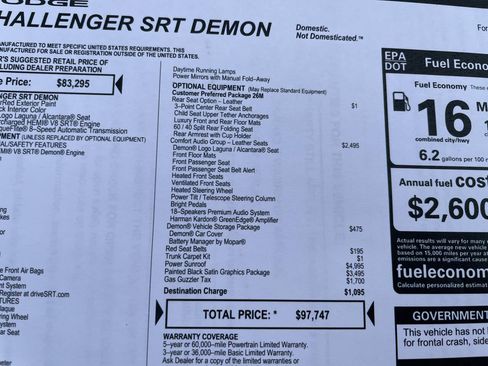 Used 2018 Dodge Challenger SRT Demon RWD image 7