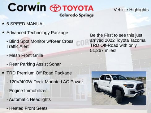 Used 2022 Toyota Tacoma TRD Off-Road w/ TRD Premium Off Road Package AWD/4WD image 2