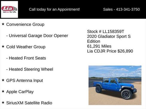 Certified 2020 Jeep Gladiator Sport w/ Quick Order Package 24S AWD/4WD image 21
