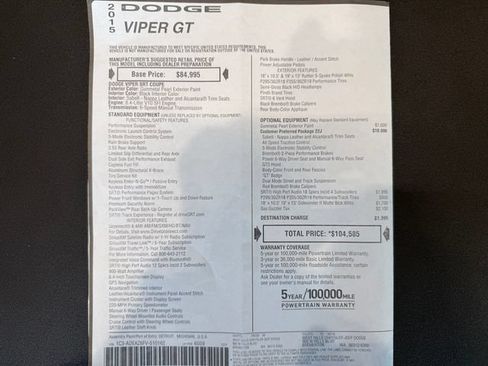 Used 2015 Dodge Viper w/ Quick Order Package 22J GT RWD image 38