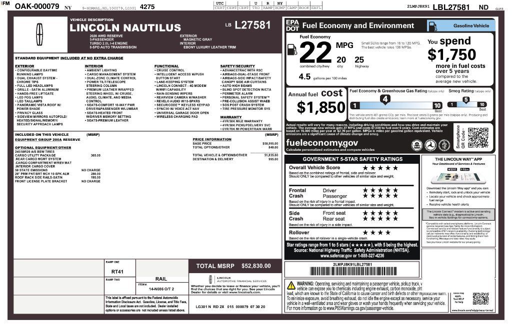 Used 2020 Lincoln Nautilus Reserve w/ Cargo Utility Package AWD/4WD image 3