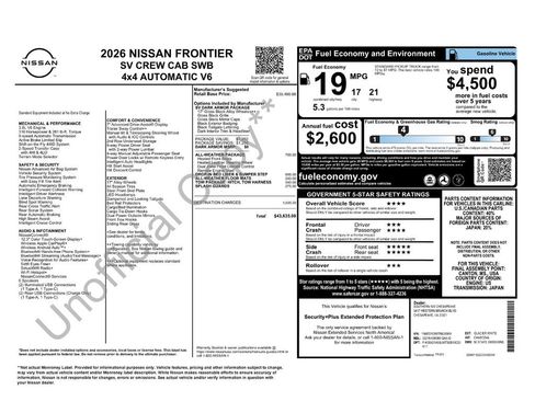 New 2026 Nissan Frontier SV w/ All-Weather Content Package image 6