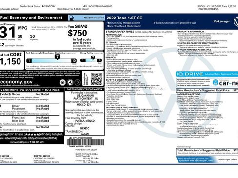 Used 2022 Volkswagen Taos SE image 3