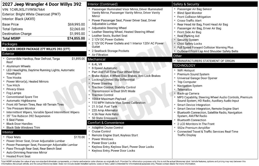 New 2027 Jeep Wrangler Unlimited Rubicon 392 AWD/4WD image 5