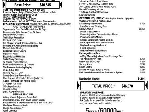 Used 2023 RAM ProMaster 1500 w/ Lane Management Group FWD image 2