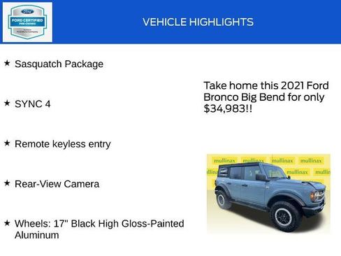 Certified 2021 Ford Bronco Big Bend w/ Sasquatch Package image 18