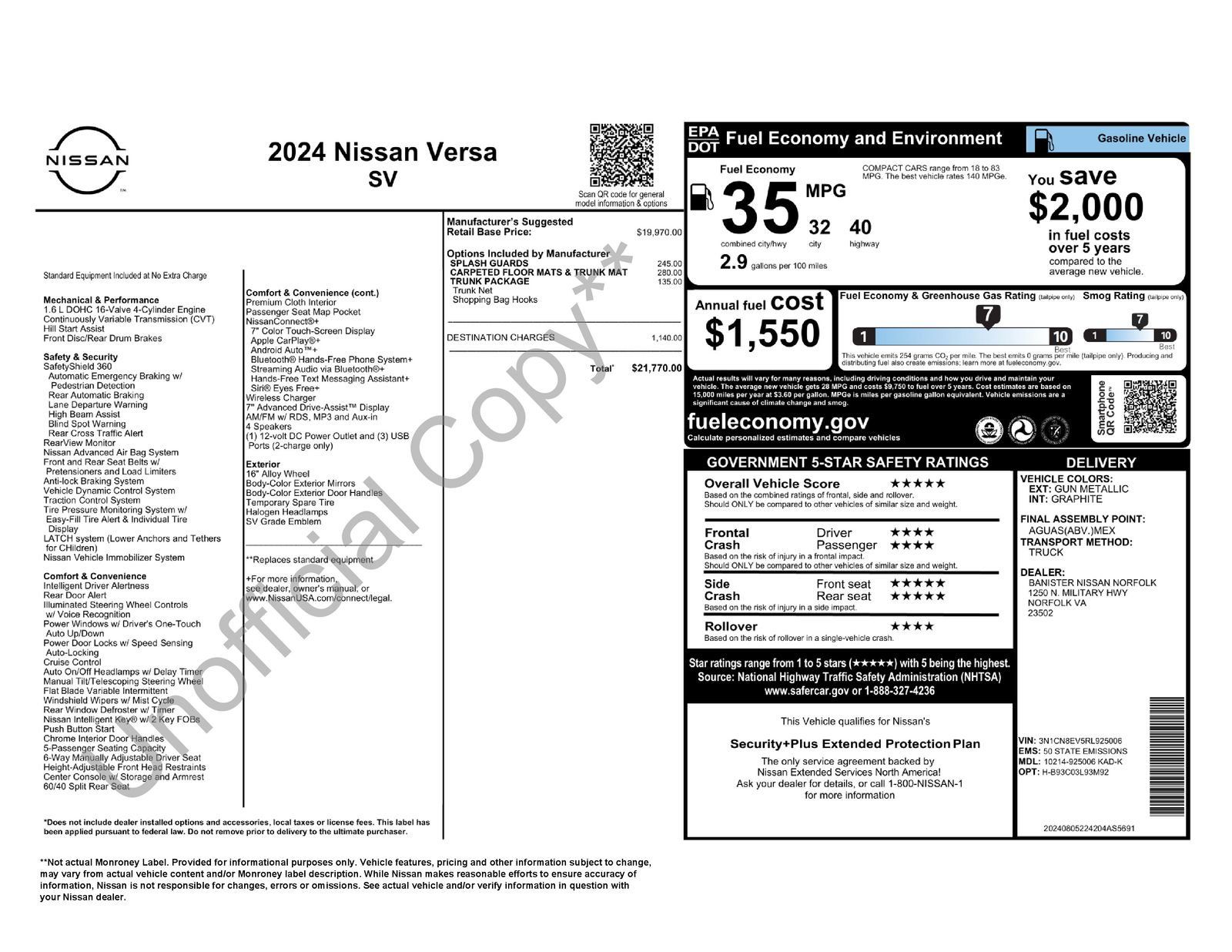 Used 2024 Nissan Versa SV w/ Trunk Package FWD image 5