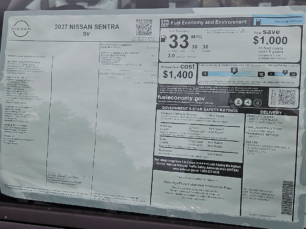 New 2027 Nissan Sentra SV w/ Floor Mat Package FWD image 21