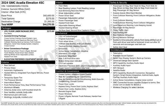 Used 2024 GMC Acadia Elevation w/ LPO, Floor Liner Package FWD image 7