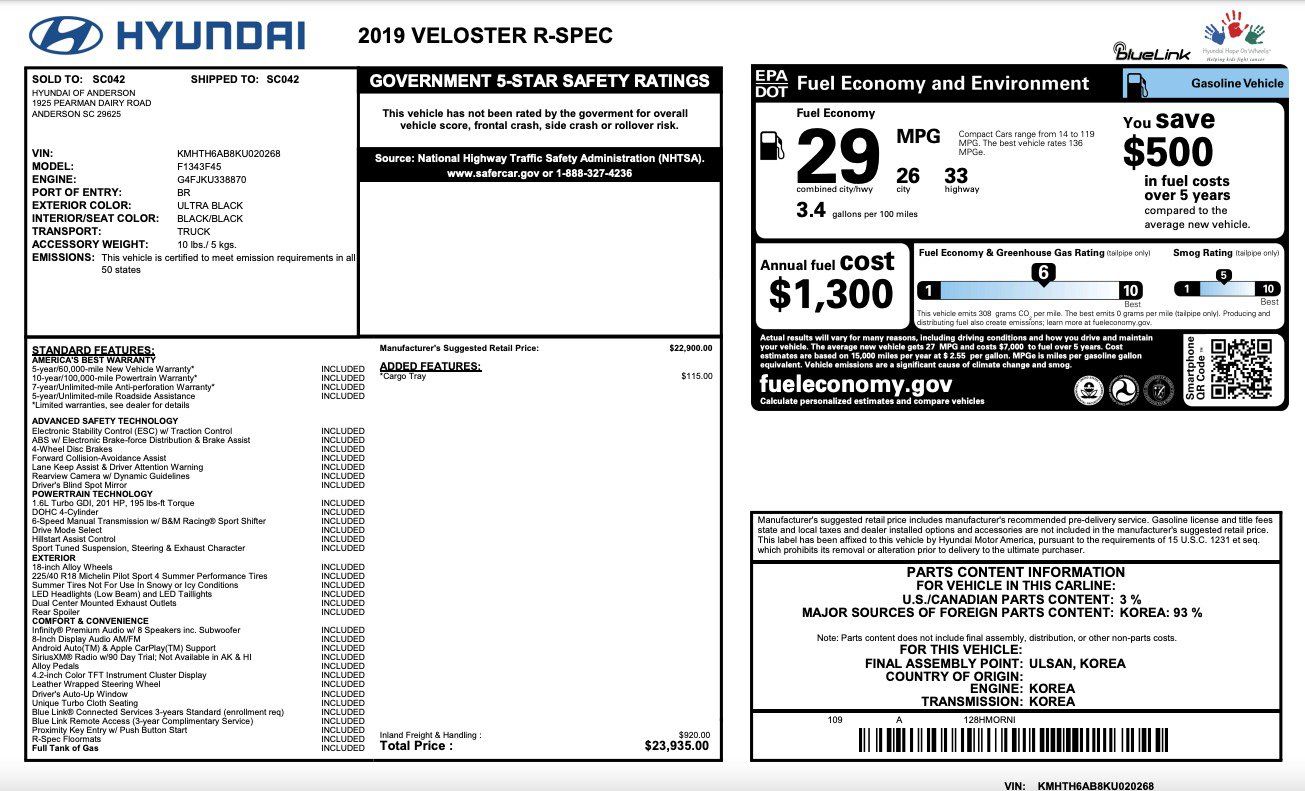 Used 2019 Hyundai Veloster Turbo R-Spec FWD image 1