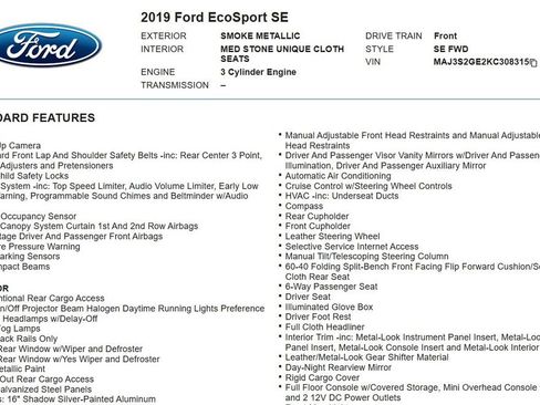 Used 2019 Ford EcoSport SE FWD image 18