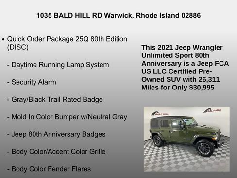 Certified 2021 Jeep Wrangler Unlimited Sport S image 20