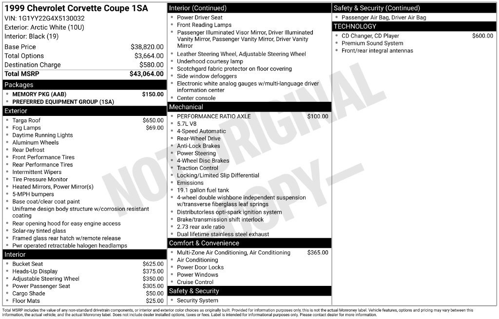 Used 1999 Chevrolet Corvette Coupe w/ Memory Pkg RWD image 3
