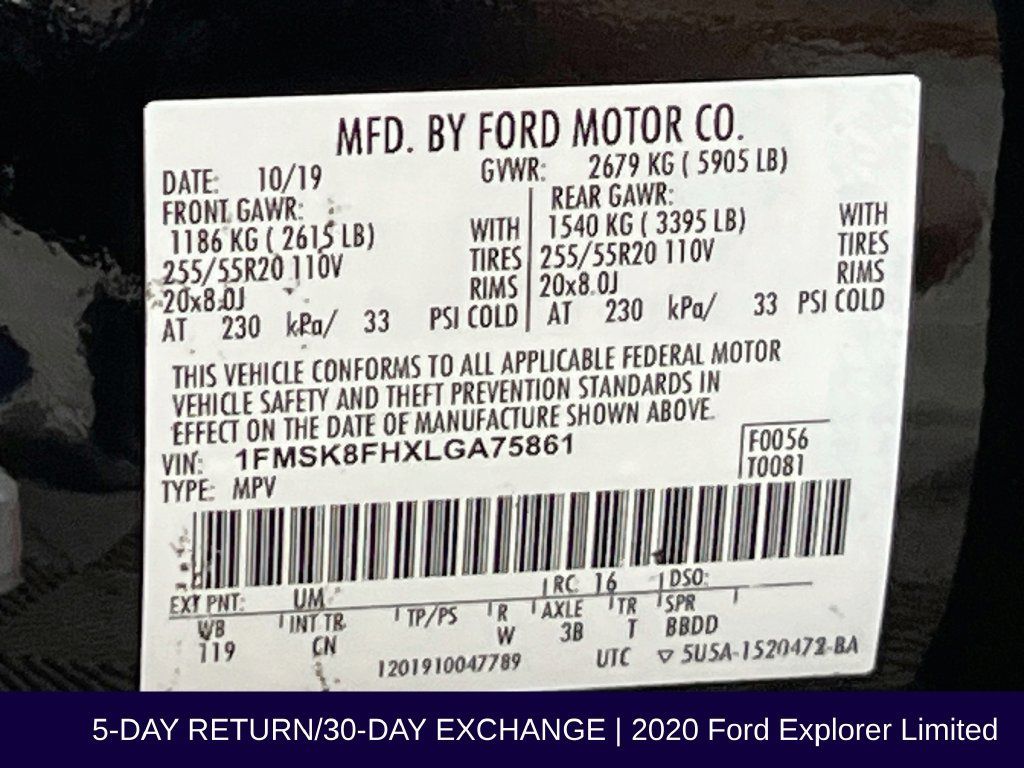 Used 2020 Ford Explorer Limited w/ Class III Trailer Tow Package AWD/4WD image 39