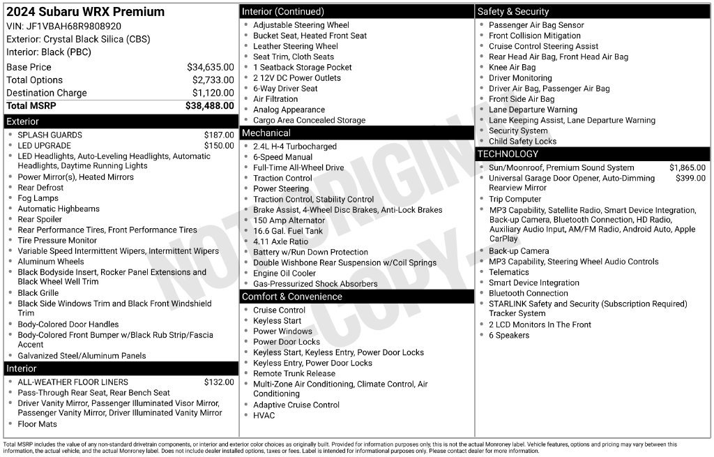 Certified 2024 Subaru WRX Premium AWD/4WD image 35