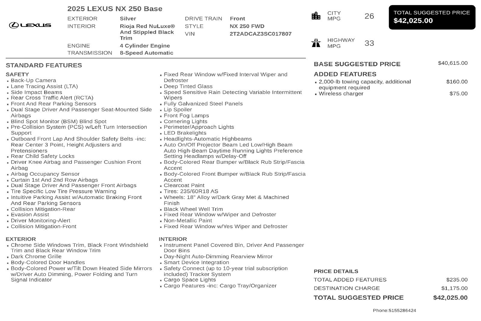 Used 2025 Lexus NX 250 FWD w/ Towing Package (2000 Lbs) image 3