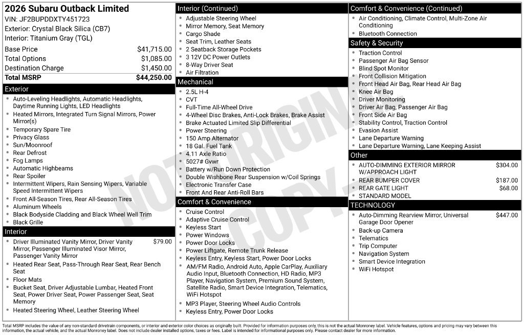 Certified 2026 Subaru Outback Limited AWD/4WD image 6